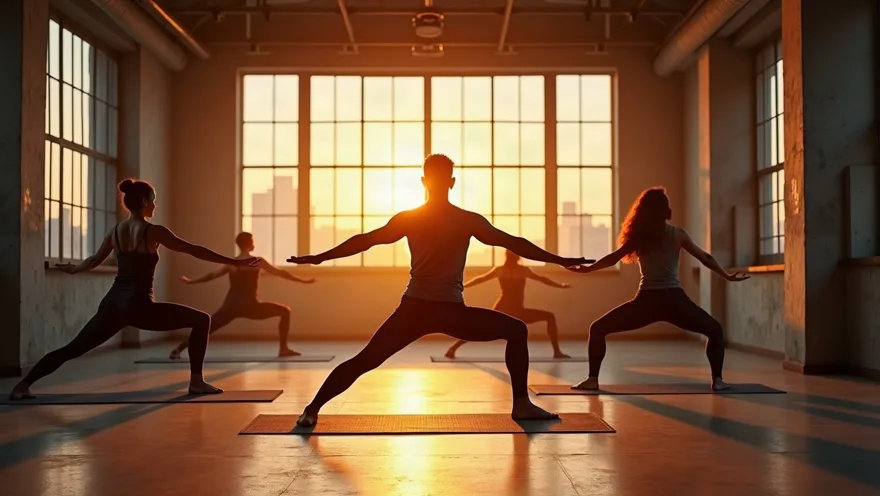 Clase de yoga al amanecer en la sala de calma