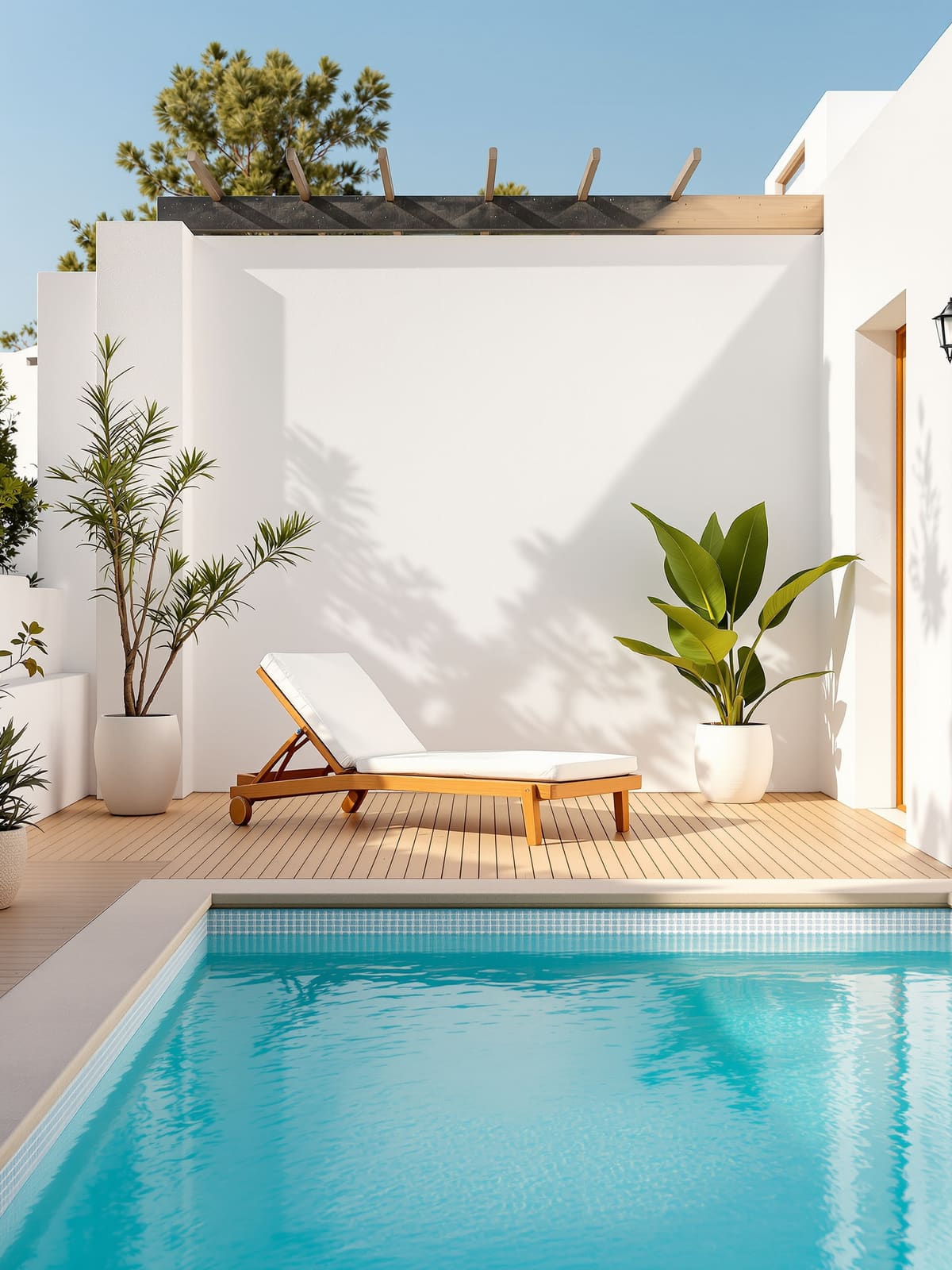Tumbona junto a la piscina de una casa vacacional