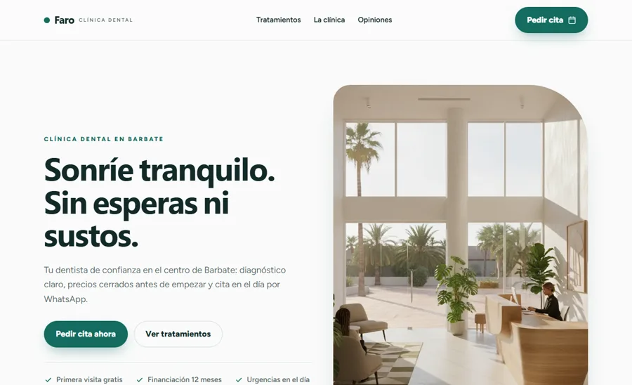 Ejemplo de página web para una clínica de Málaga diseñada por Akkinio, con cita online sin llamadas