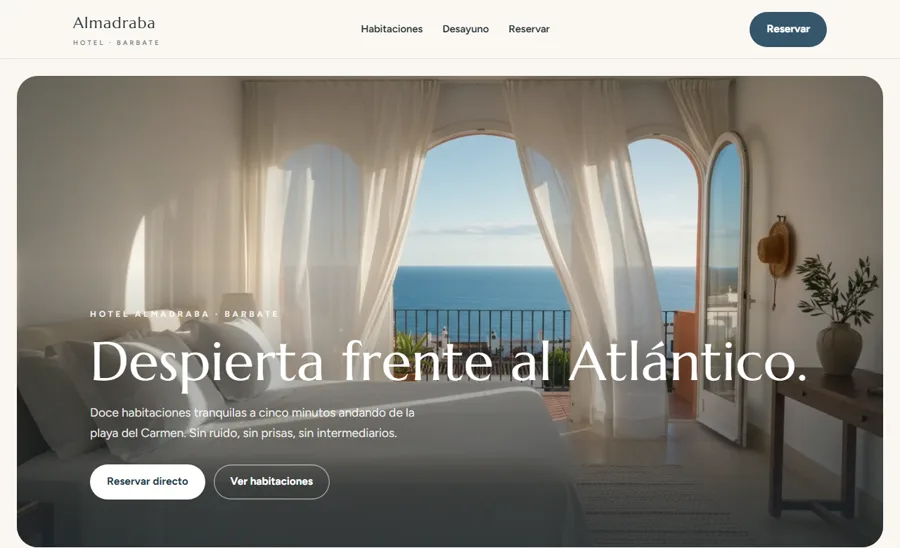 Ejemplo de página web para un alojamiento de Málaga diseñada por Akkinio, con reserva directa sin comisiones